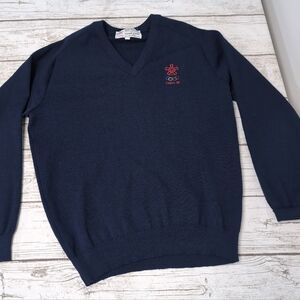 Vintage 1988 Calgary Winter Olympics Navy Blue Wool Sweater Size Large